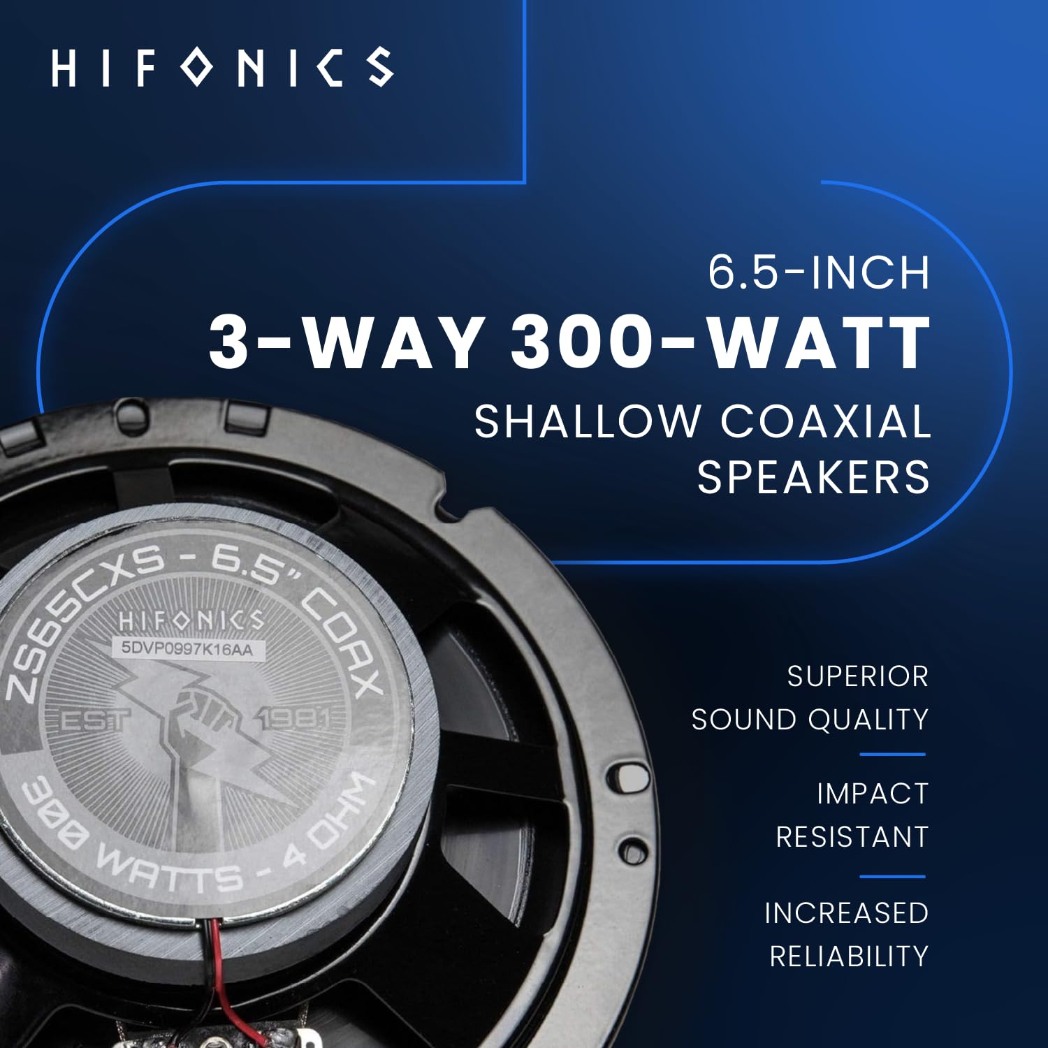 Hifonics Zeus 6.5 Inch Shallow Speakers, 3 Way 300 Watt Coaxial Car Speakers, 2 Pair